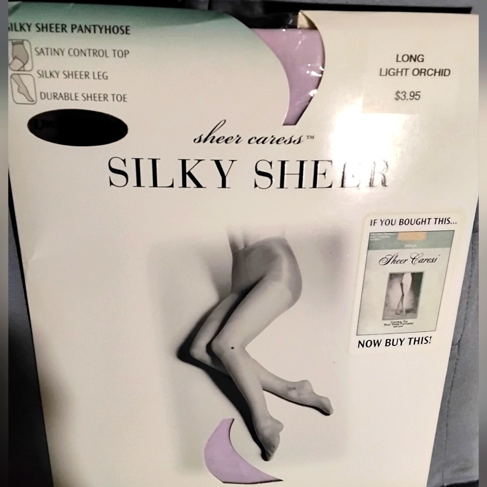 Vtg JC Penney Sheer Caress Silky Sheer Control Top Pantyhose Long Light Orchid - Picture 2 of 3